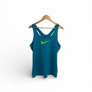 Nike Women's Teal Tank Top with Lime Nike Swoosh Size Extra Large